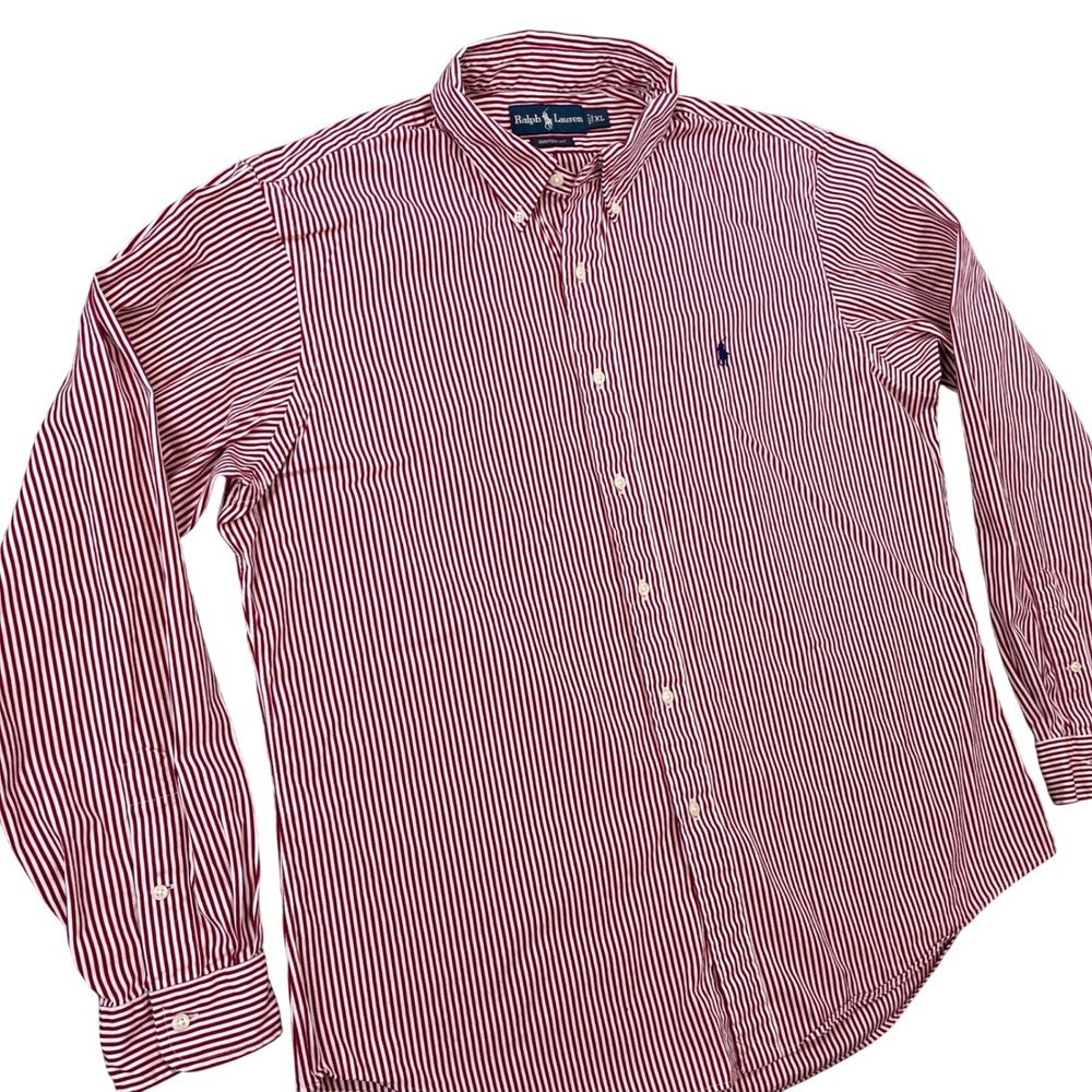 Ralph Lauren Button Down Shirt Mens XL White Red Striped Custom Fit Long Sleeve